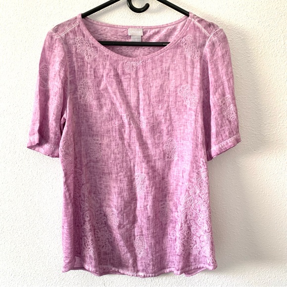 Chicos Embroidered Linen Lilac Top - Picture 2 of 10
